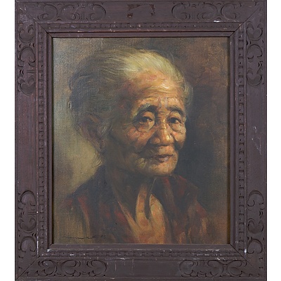Indonesian Portrait of an Elderley Lady (20th Century), Oil on Canvas