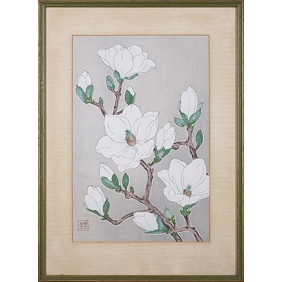Shodo Kawarazaki (Japanese 1889-1973) Magnolias, Woodblock