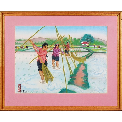 Asian School (20th Century), Two Framed Watercolour Drawings on Silk and Canvas (2)