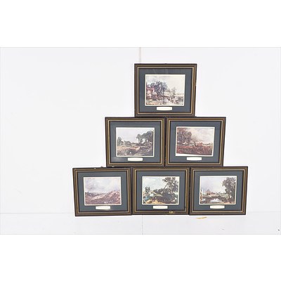 Set of Six Framed Vintage John Constable Art Prints with Plaques (6)