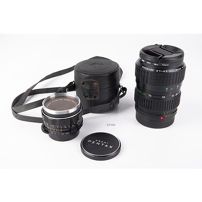 Pentax Super Takumar F 3.5/35 Lens and a Pentax A Zoom 28-80mm Lens