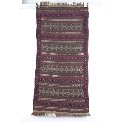 Vintage Tribal Kilim with Wool Pile Borders