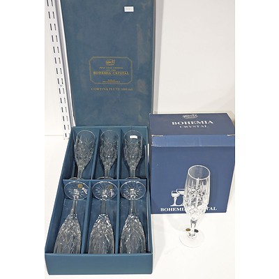 Two Boxed Sets of Six Bohemia Champagne Flutes