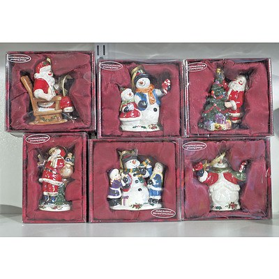 Six Boxed Royal Albert Porcelain Christmas Ornaments