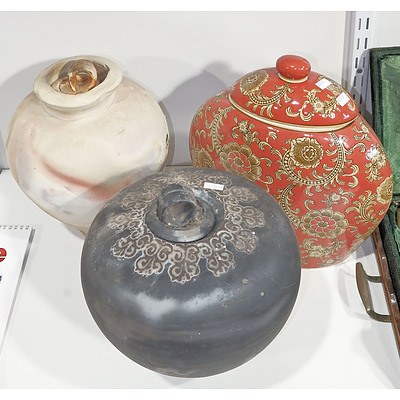 Three Decorative Lidded Porcelain Vessels