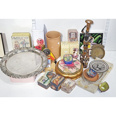 A Group of Vintage Collectables Including Tins, Plates, and Dishes