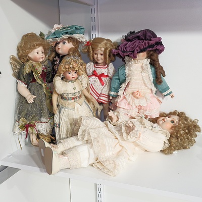 Six Vintage Collectable Porcelain Dolls