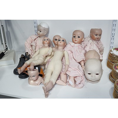 Large Group of Antique and Vintage Porcelain Doll Bodies and Heads