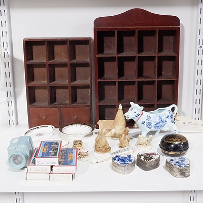 Two Small timber Curio Cabinets, Assorted Trinket Boxes and other Collectibles