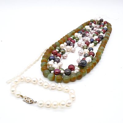 Jasper Necklace, Freshwater Pearl Necklace, Cultured Baroque Pearl Necklace and Bracelet
