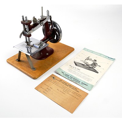 Antique Essex Miniature Hand Operated Sewing Machine with Original Manual