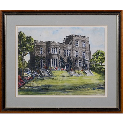 B. Ross-Craig, Untitled (Manor House), Print Overpainted with Watercolour