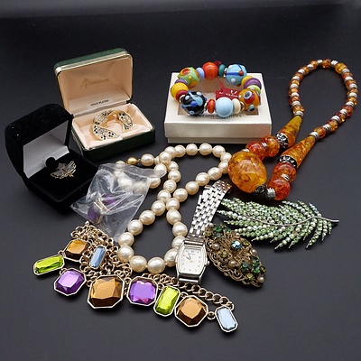 Faux Amber Necklace, Seiko Quartz Watch, Faux Pearl Necklace, Antica Murrina Glass Bracket and More