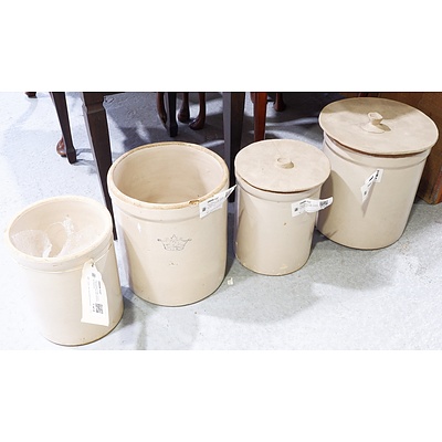 Four Antique C19th  Ceramic Storage Pots with Handmade Clay Lids
