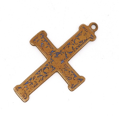 Copper and Enamel Crucifix Pendant