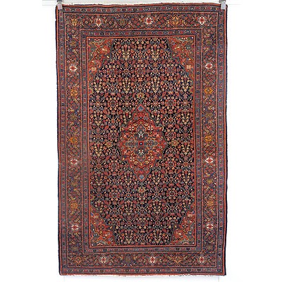 Antique Finely Knotted Wool Pile Persian Mahal Rug Early 20th Century