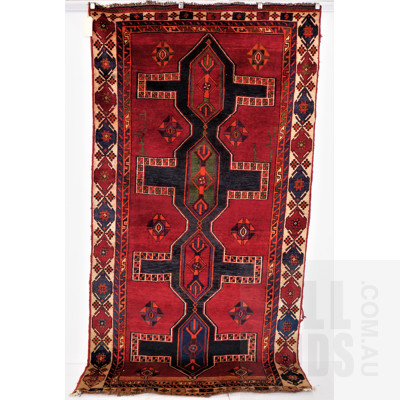 Persian Hamadan Village Hand Knotted Wool Pile Rug with Cruciform Medallion Design