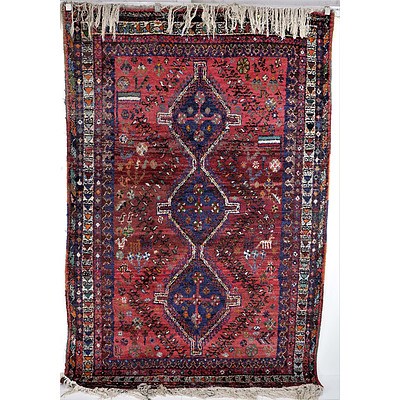 Vintage Persian Qashqai Hand Knotted Wool Pile Rug