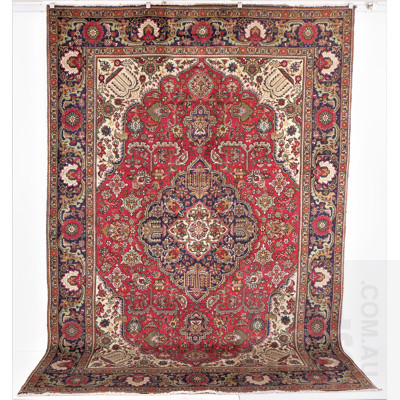 Vintage Persian Tabriz Noori Hand Knotted Wool Pile Rug with Classic Weeping Willow Design and Shah Abbas Palmettes Border