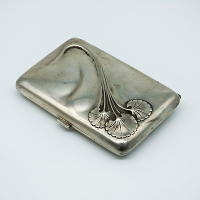 Continental Art Nouveau 800 Silver Gilt Cigarette Case, Early 20th Century