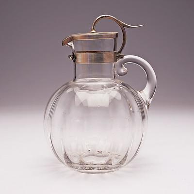 Late Victorian Sterling Silver Mounted Glass Claret Jug in the Aesthetic Movement Style, Norton and White Makers Birmingham 1898
