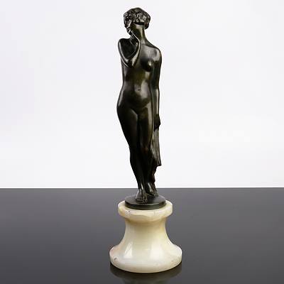 Josef Lorenzl (Austrian 1892-1950) Naked Maiden, Bronze on an Onyx Socle