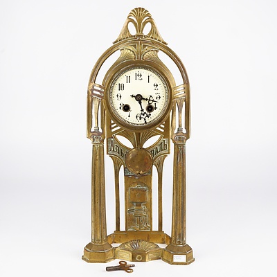 Russian Art Nouveau Cast Brass Mantle Clock, Early 20th Century