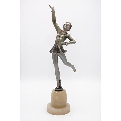 Attributed to Josef Lorenzl (Austrian 1892-1950) Unsigned Art Deco Cold Painted Bronze Figure of a Dancer on an Alabaster Socle, Circa 1920s