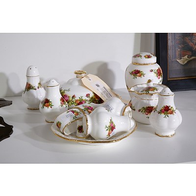 Royal Albert 'Old Country Roses' Lidded Dish, Five Salt & Pepper Shakers, Two Napkin Rings, Small Dish and Two Lidded Canisters