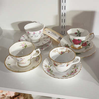 Royal Albert 'Sweet Heart Roses' & 'Winsome' Trios, 'Spring Meadows' and Crown China Cups & Saucers