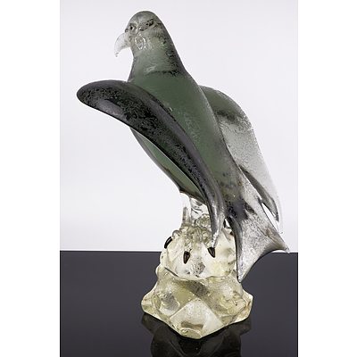 Magnificent Large Art Glass Sculpture of an Eagle, Signed Indistinctly (Likely French or Italian)