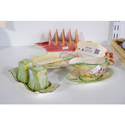 Royal Winton Toast Rack, Condiment Set, Gravy Boat and a Beswick Butter Dish with Knife