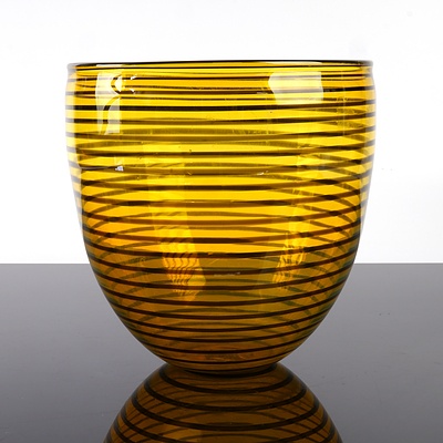 Art Deco Studio Glass Yellow Striped Vase, Signed Mel's to Base