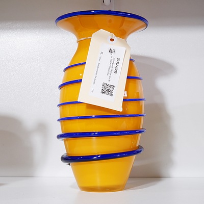 Contemporary Orange and Blue Swirl Art Glass Vase