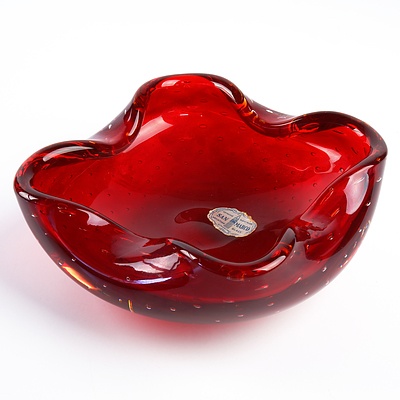 Vintage Red Controlled Bubble San Marco Venetian Glass Ashtray