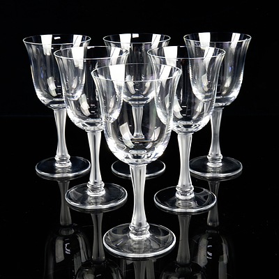 Lalique France Set of Six Crystal Goblets with Frosted Stems