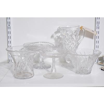 Two Cut Crystal Comports, Two Vases and a Jug