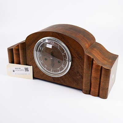 An Art Deco 8 Day Mantle Clock in Walnut Veneer Case