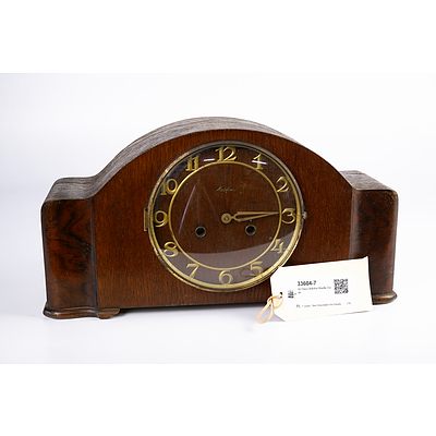 Art Deco Mantle Clock in Walnut Veneer Case
