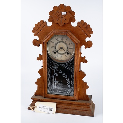 Antique Ansonia Oak Cased 8 Day Striking Mantle Clock