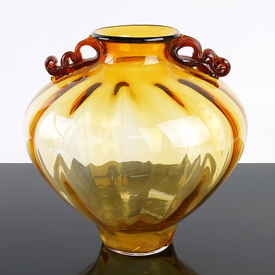 Large Amber Art Glass Vase
