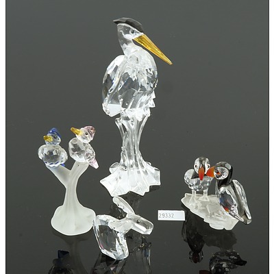 Three Swarovski Crystal Bird and Moose Figurines and another bird Figurine