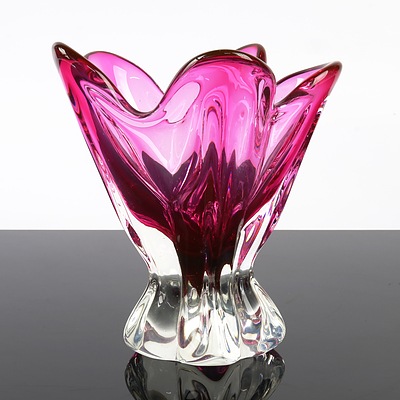 Retro Pink Murano Glass Pedestal Vase