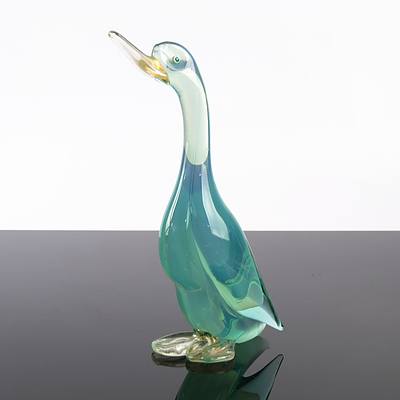 Vintage Blue Murano Glass Duck Figurine