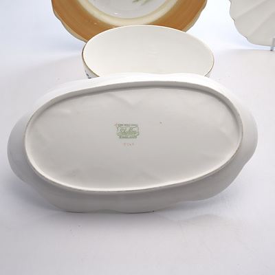 Shelley White Cake Plate, Deco Sugar Bowl (Rg No. 10816/6), Mint Dish and Old England Plate