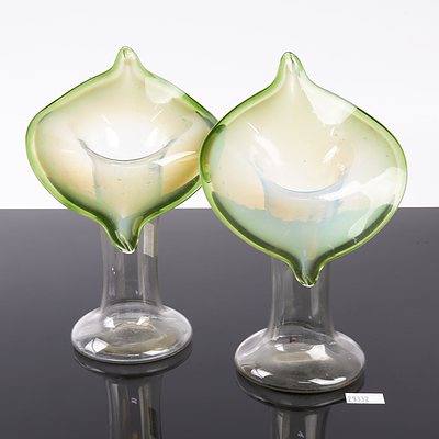 Pair of Victorian Vaseline Glass Jack in Pulpit Vases