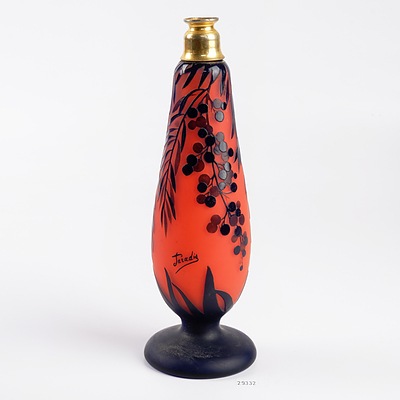 Antique Jaradis Orange & Purple Etched Glass Perfume Bottle