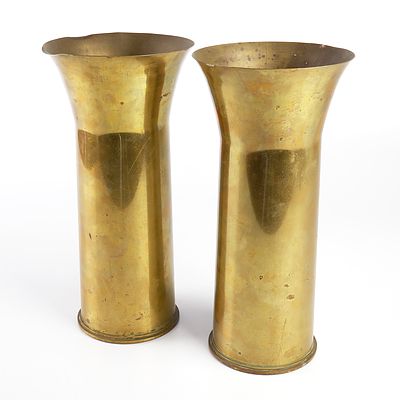Pair of Trench Art Vases Made From 1927 100mm Mortar Shells (2)