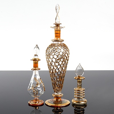 Three Hand Blown Glass Egyptian Perfume Bottles