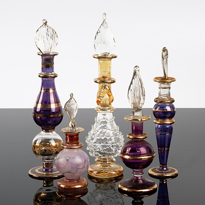 Five Assorted  Blown Glass Egyptian Perfume Bottles